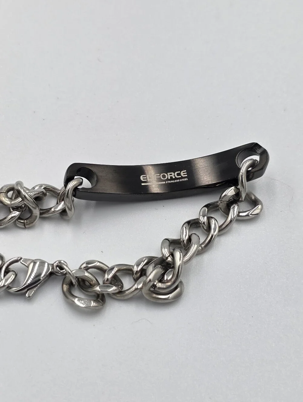 Enforce Stainless‎ Steel Chain Bracelet with Black Bar and Accent Stones Men's